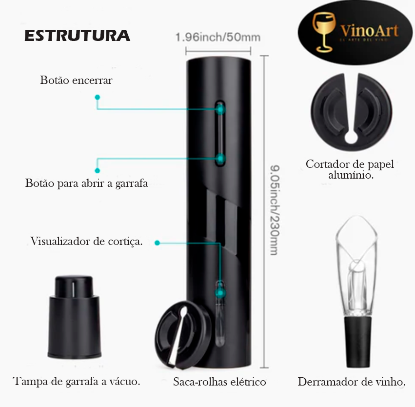 Kit Abridor de Vinho Elétrico - VinoArt