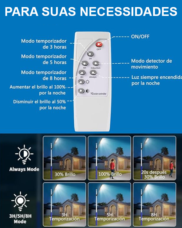 Poste de luz Solar com Sensor e Sontrole - SolarMax™